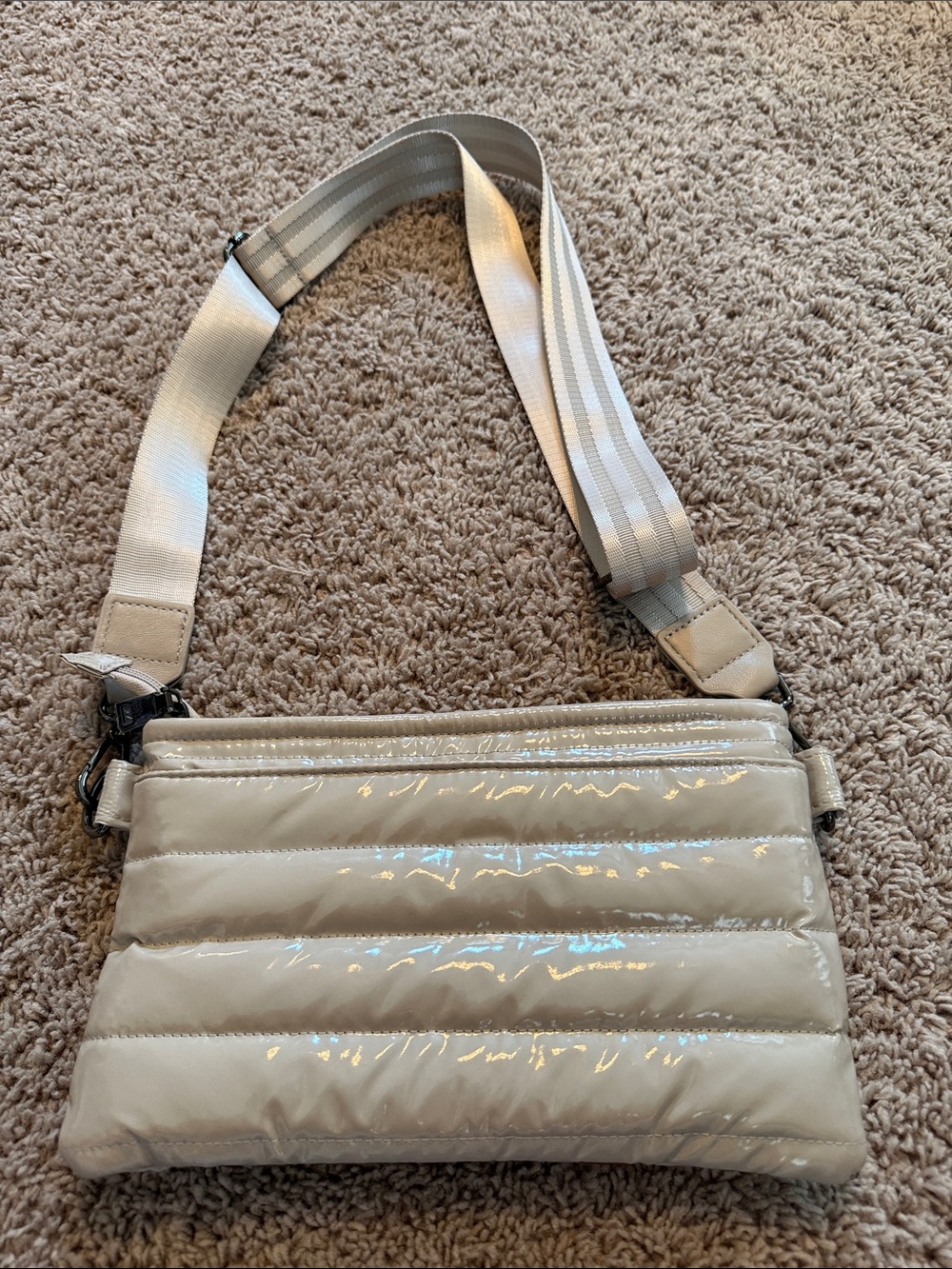 THINK ROYLN Ivory Quilted Crossbody with Brown and Tan Stripes - Picture 2 of 5
